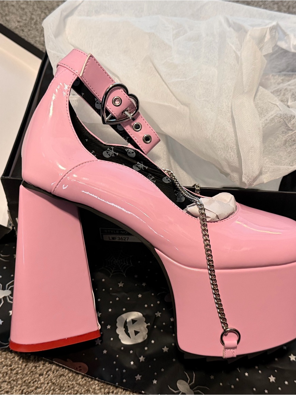 Patent Pink Platform Mary Jane Heels with Heart Buckle